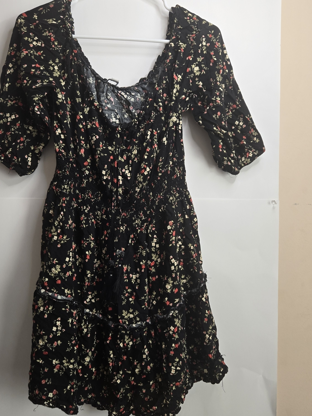 J for Justify Black Mini Dress with Red and Cream Floral Print